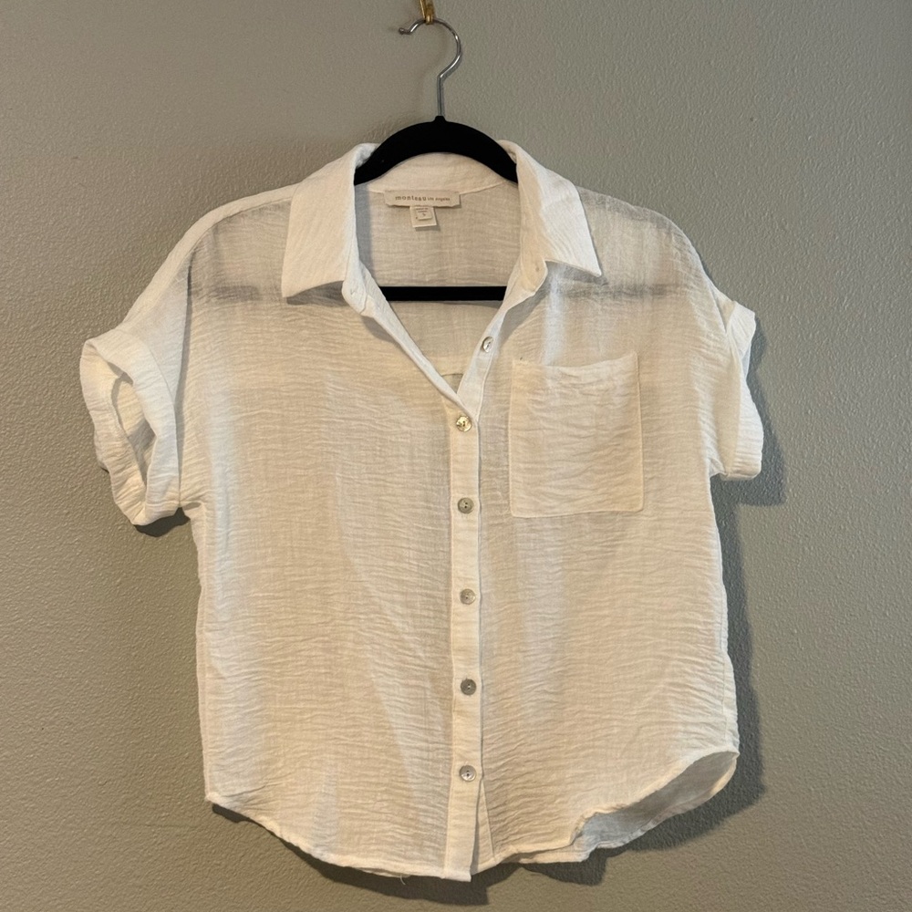Monteau Cream Short Sleeve Gauzy Blouse